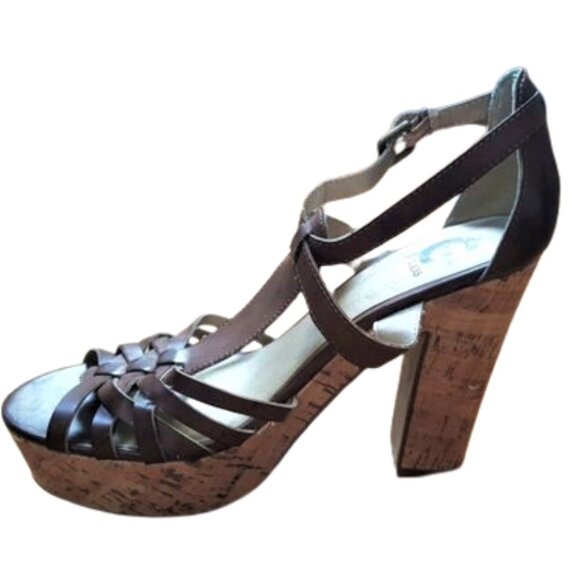 G by Guess high cork heel strappy open toe sandals - Picture 6 of 12